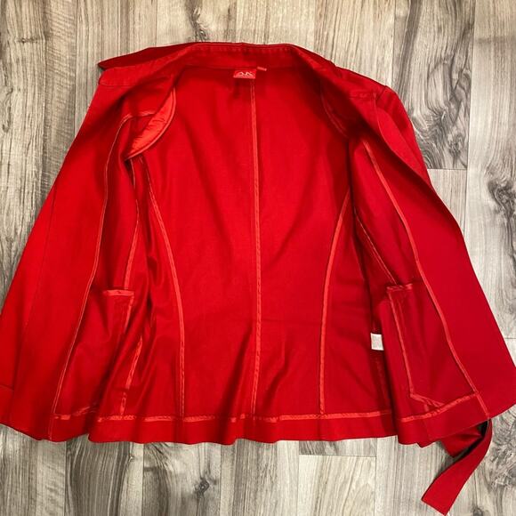 Anne Klein 8 Red Open Front Stretch Cotton Blazer, Self-Tie PRISTINE! - Picture 4 of 9
